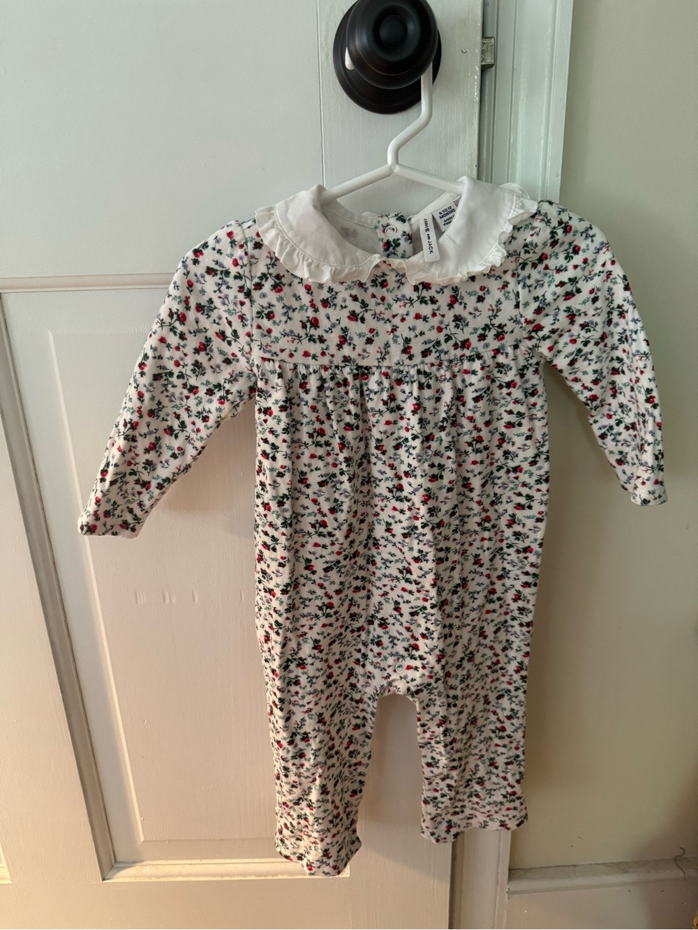 Janie & Jack White Floral Ruffle-Collar One-Piece (6-12 month)
